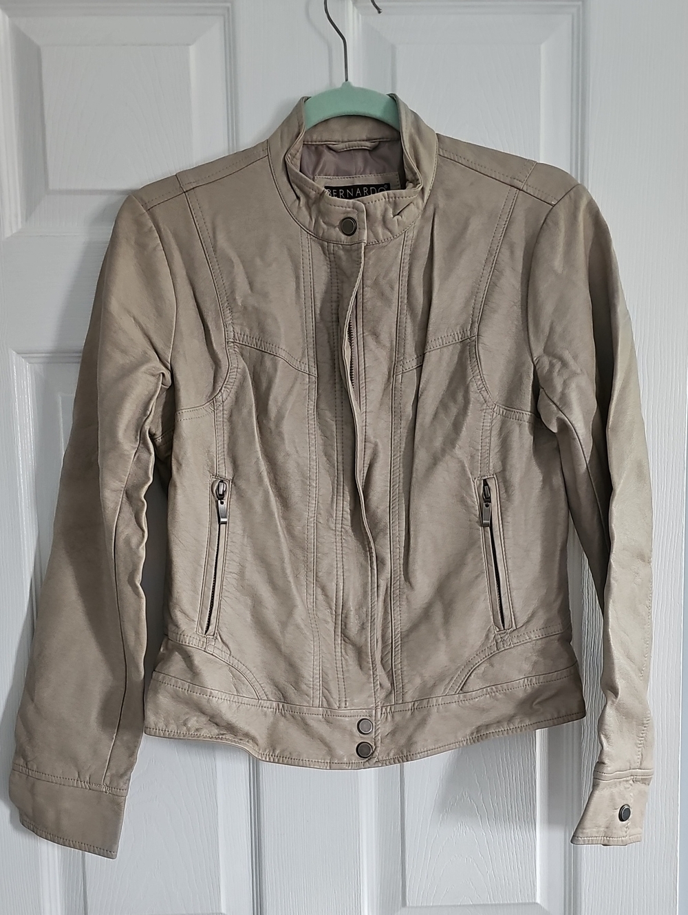 Bernardo Light Taupe Leather Moto Jacket